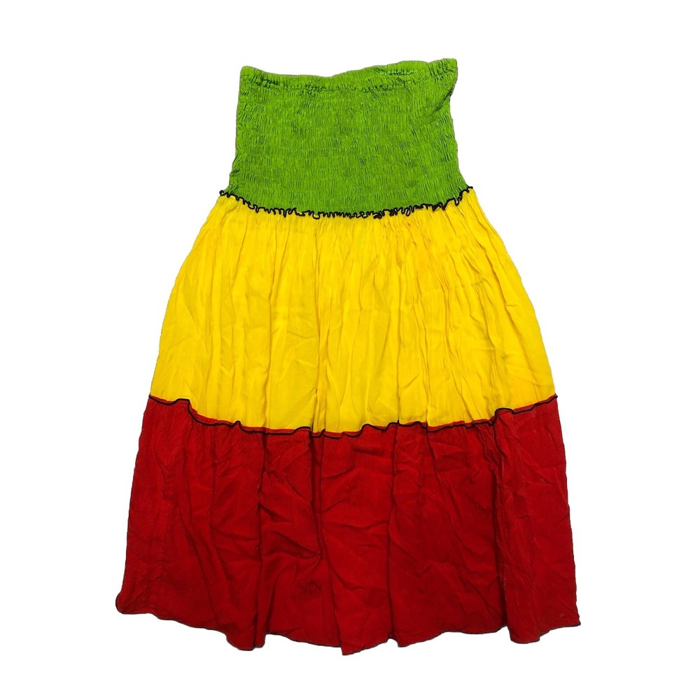 Isla Girl Hawaii Dress OS Red Yellow Green Sleeveless Tiered Mini Smocked Aloha